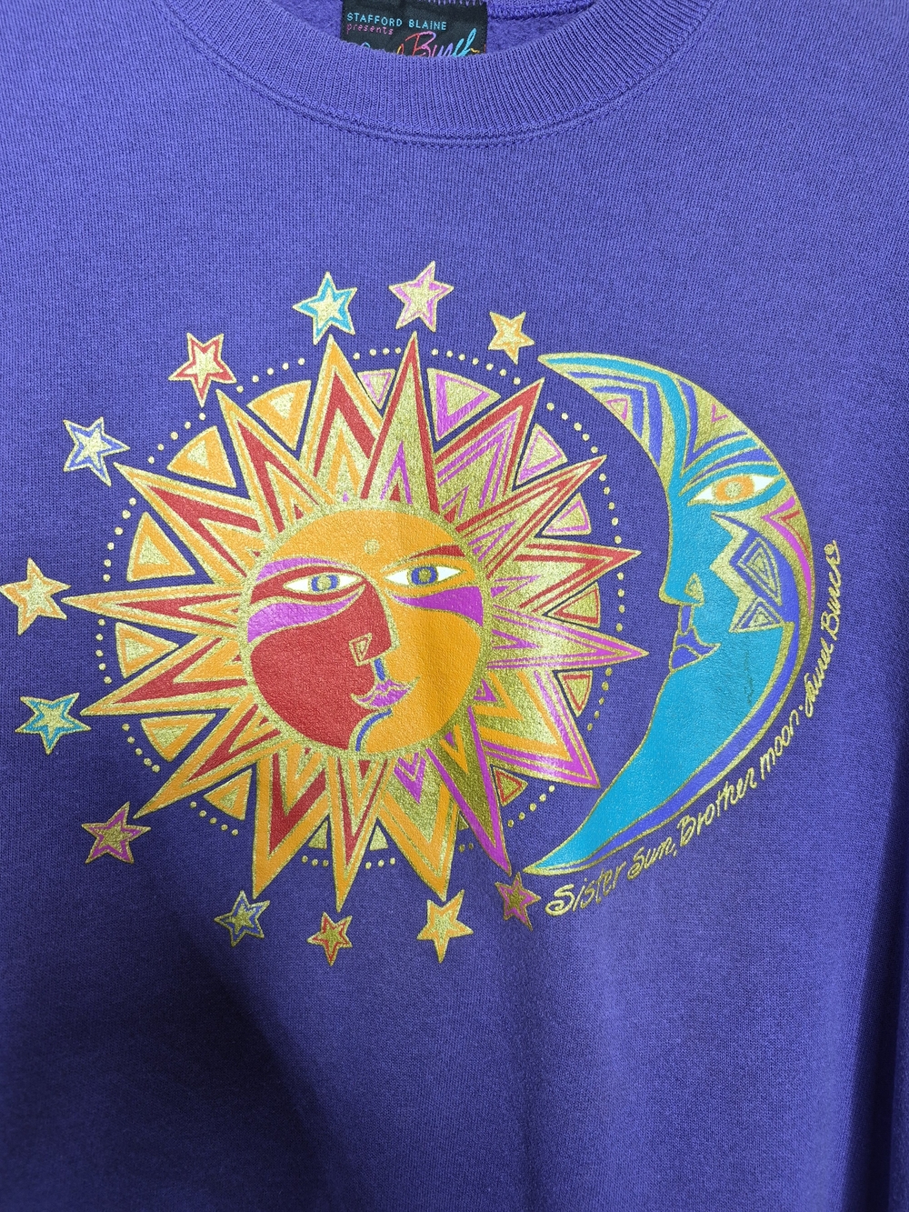 Vintage Laurel Burch Sun Moon Celestial Crewneck Sweatshirt Purple Graphic XL - Picture 4 of 9